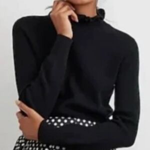 J.Crew Black Merino Wool Ruffle-Neck Sweater Small. AF068